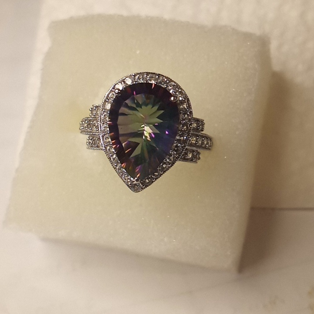 Mystic topaz pear shaped ring